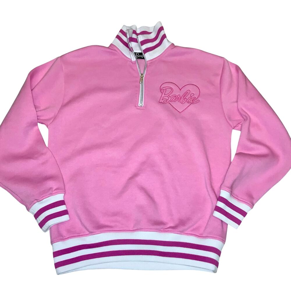 BARBIE Pink quarter zip sweatshirt preppy colored women's size small